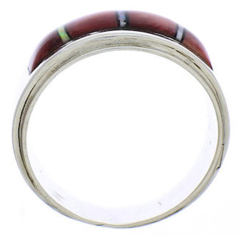 Red Oyster Shell And Opal Inlay Ring Size 6-3/4 EX43742
